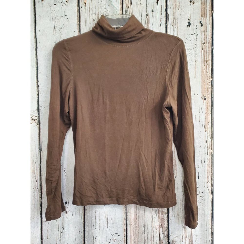 One Girl Who S Chocolate Brown Jersey Knit Lightweight Turtleneck Blouse Top EUC